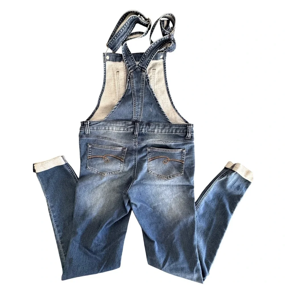 Justice Girls Medium Wash Denim Skinny Leg Bib‎ Overalls Blue Kids